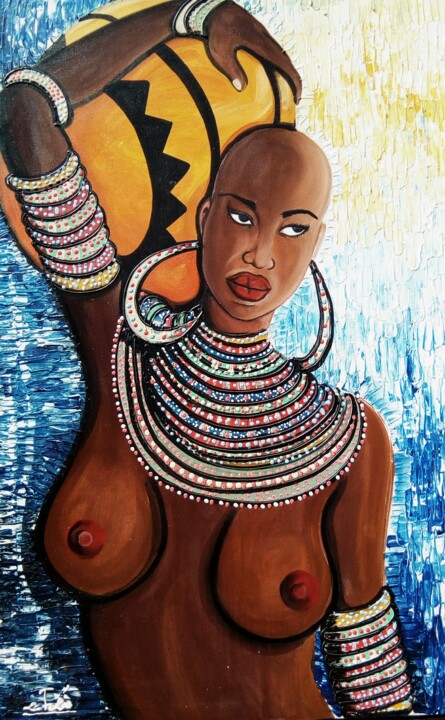 Pintura titulada "Femme -Massaï -kenya" por Adama Mangane, Obra de arte original