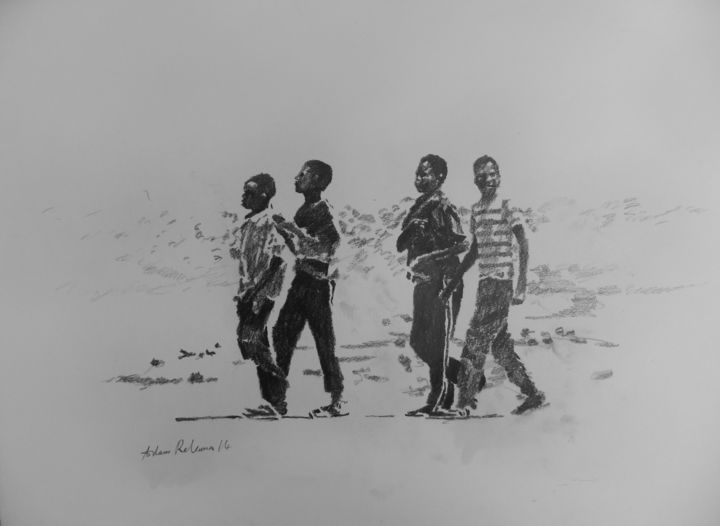 Dessin intitulée "The walking boys" par Adam, Œuvre d'art originale, Graphite