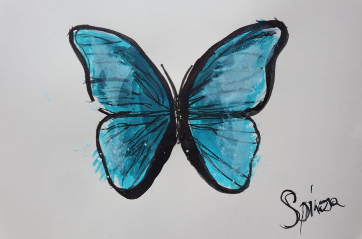 Dessin intitulée "Papillon" par Adam Spinosa, Œuvre d'art originale, Encre