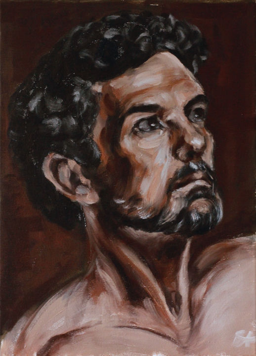 Painting titled "Portrait d'un homme" by Blanka Adamus, Original Art, Oil