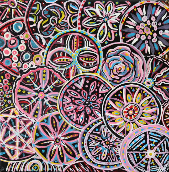 Painting titled "mandalas" by Tensaye, Original Artwork, Acrylic Mounted on Wood Stretcher frame