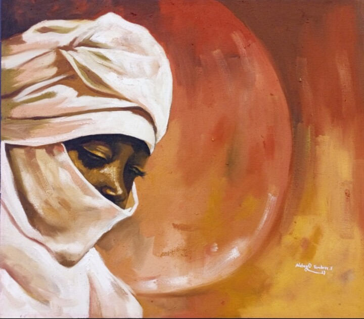 Ζωγραφική με τίτλο "Serenity in Orange" από Adebayo Temitop Emmanuel, Αυθεντικά έργα τέχνης, Λάδι