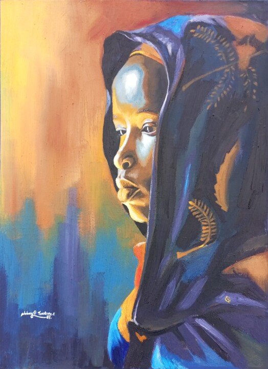 Ζωγραφική με τίτλο "courage in silence" από Adebayo Temitop Emmanuel, Αυθεντικά έργα τέχνης, Λάδι