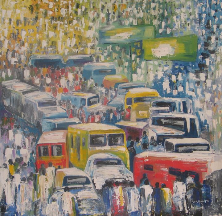 Painting titled "People Traffic" by Benedict Adedipe, Original Artwork, Oil