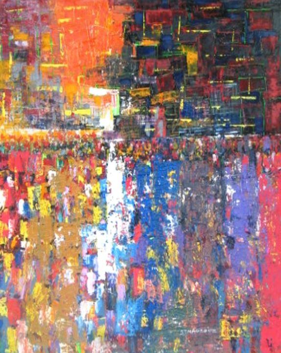 Painting titled "The Crowd" by Benedict Adedipe, Original Artwork, Oil