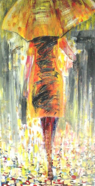 Painting titled "Downpour" by Benedict Adedipe, Original Artwork, Acrylic