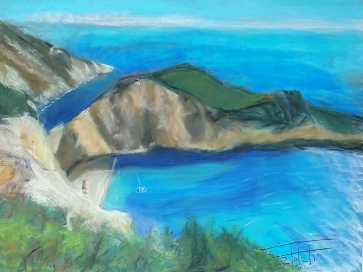 Pintura titulada "White cliffs on the…" por Adel Fahmi, Obra de arte original, Pastel