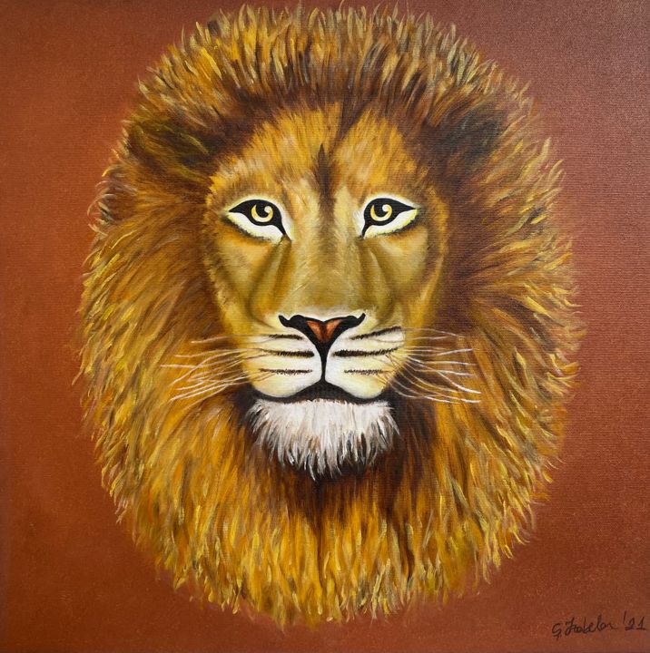 Painting titled "“The Lion”" by Adela Izabela Ștefan, Original Art, Oil