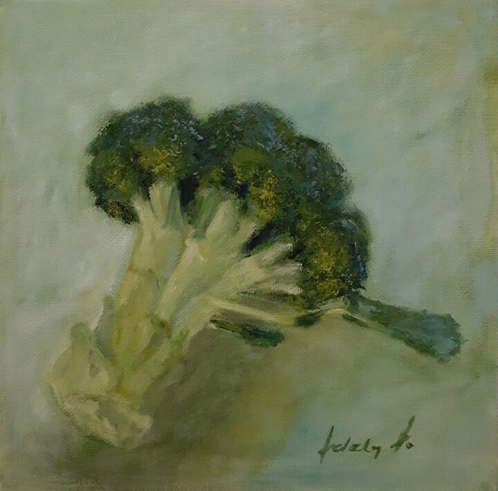 Peinture intitulée "Broccoli oil painti…" par Adela V, Œuvre d'art originale, Huile Monté sur Carton