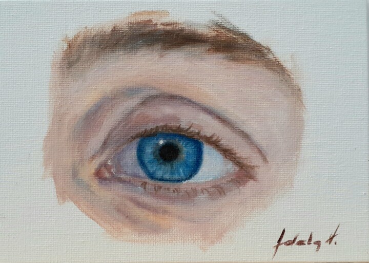 Peinture intitulée "An Eye Oil Painting…" par Adela V, Œuvre d'art originale, Huile Monté sur Carton