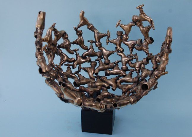 Sculpture titled "Heaven, Earth, & Wa…" by Adel Al-Abbasi, Original Artwork, Metals
