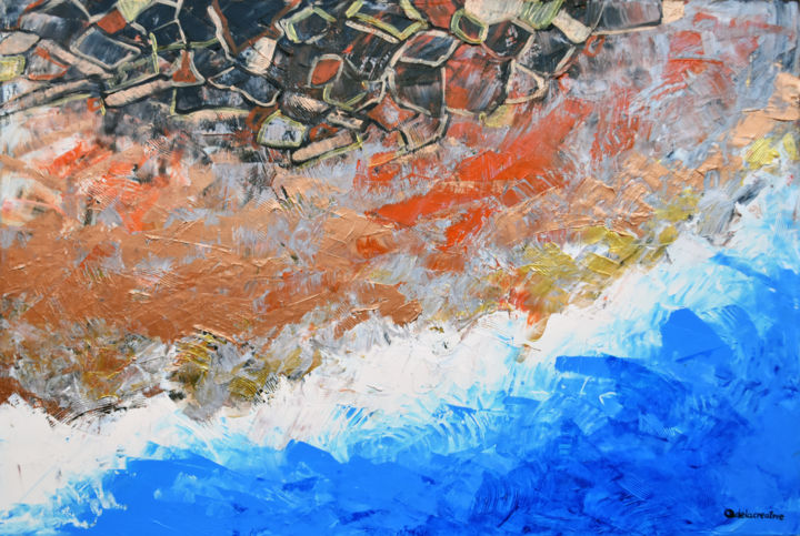 Painting titled "The Beach - aerial…" by Adelacreative, Original Artwork, Acrylic Mounted on Wood Stretcher frame