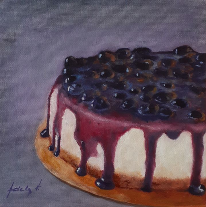 Painting titled "Still life with blu…" by Adela V, Original Art, Oil Mounted on Cardboard