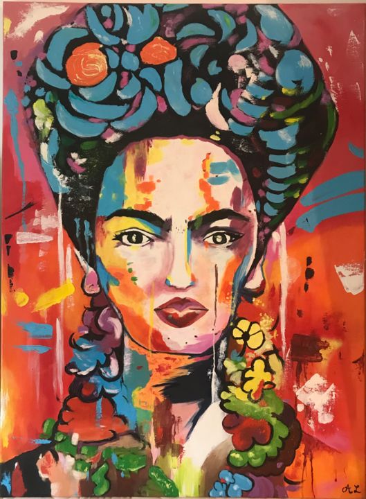 Painting titled "Frida Kahlo" by Adele Laviron, Original Artwork, Oil