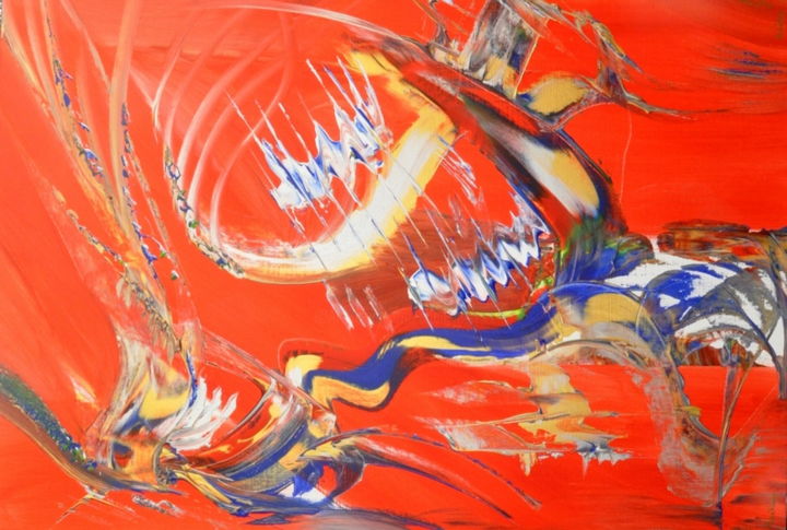Картина под названием "Le rouge de mon être" - Adelia Martins, Подлинное произведение искусства, Акрил Установлен на Деревян…