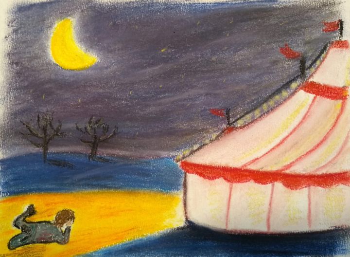 Disegno intitolato "Sognando il Circo" da Adelina Mercuri, Opera d'arte originale, Gesso