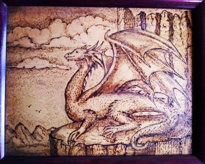 Dibujo titulada "Dragón" por Adelina Reyes, Obra de arte original, Arte de mesa