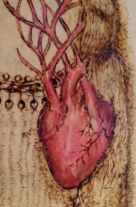 Zeichnungen mit dem Titel "Detalle corazón" von Adelina Reyes, Original-Kunstwerk, Collagen