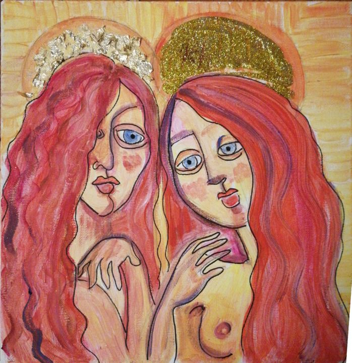 Painting titled "Deux déesses" by Adeline Wall-Avril, Original Artwork, Oil