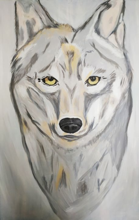 Painting titled "Loup" by Adeline Guyon, Original Artwork, Acrylic