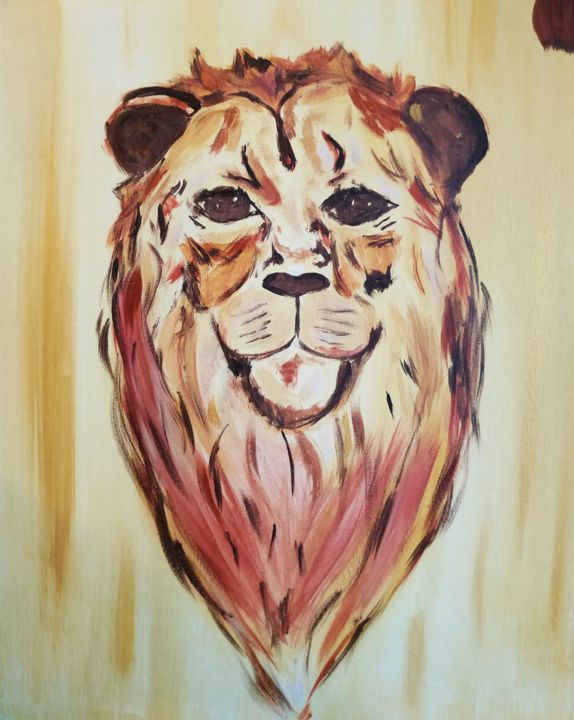 Painting titled "Lion" by Adeline Guyon, Original Artwork, Acrylic