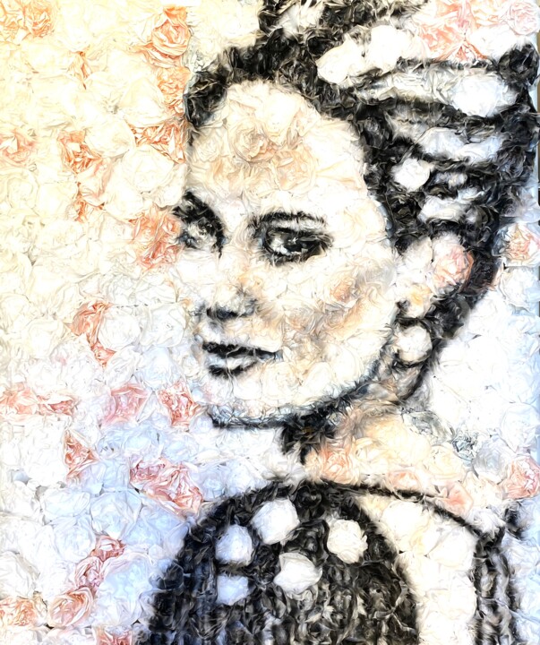"Angelina" başlıklı Tablo Adeline Dutel tarafından, Orijinal sanat, Hava fırçası Ahşap Sedye çerçevesi üzerine monte edilmiş