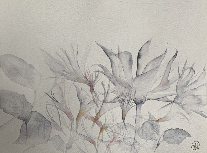 Schilderij getiteld "Murmures ... Fleurs…" door Aline Demarais, Origineel Kunstwerk, Aquarel