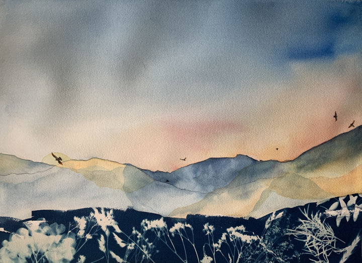 Peinture intitulée "Montagnes, les chem…" par Aline Demarais, Œuvre d'art originale, Aquarelle