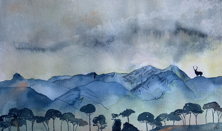 Peinture intitulée "Montagnes, les chem…" par Aline Demarais, Œuvre d'art originale, Aquarelle