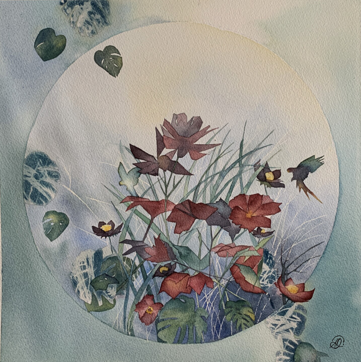 Peinture intitulée "Envolée colorée, Tr…" par Aline Demarais, Œuvre d'art originale, Aquarelle
