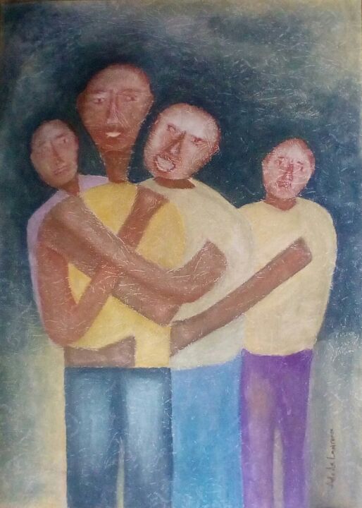 Ζωγραφική με τίτλο "Family Bond" από Adeola Lawrence, Αυθεντικά έργα τέχνης, Παστέλ