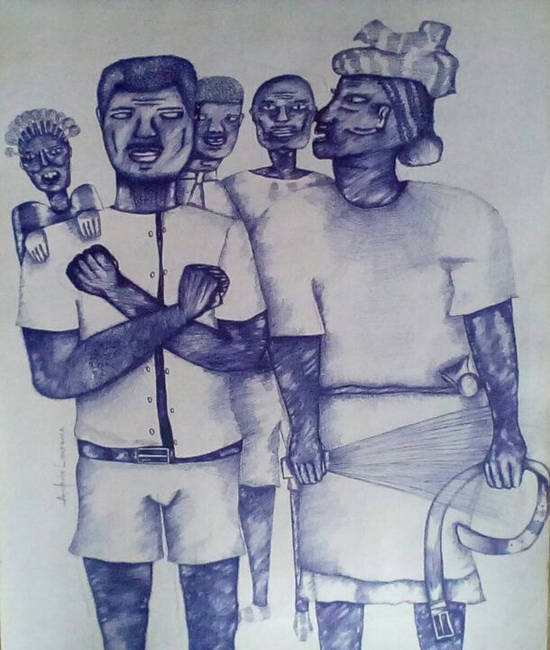 Zeichnungen mit dem Titel "The Adams" von Adeola Lawrence, Original-Kunstwerk, Kugelschreiber