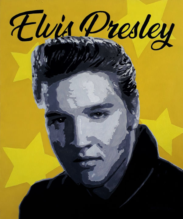Pintura intitulada "Elvis Presley" por Ademoreira, Obras de arte originais, Acrílico Montado em Painel de madeira
