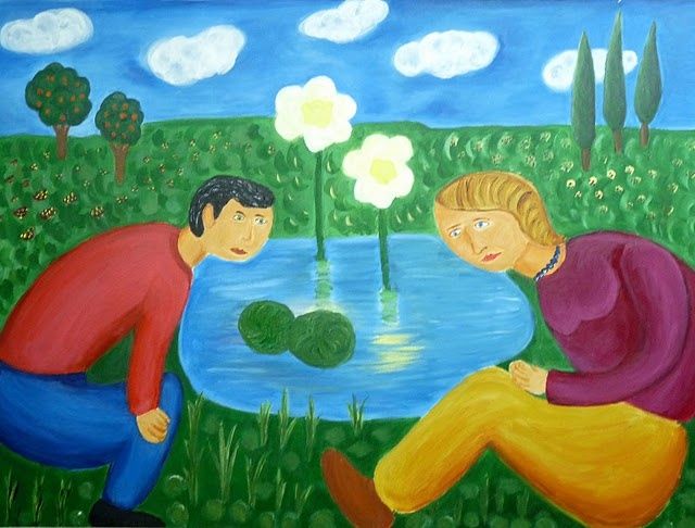 Painting titled "Watching Pair" by Adi Lev, Original Artwork, Oil