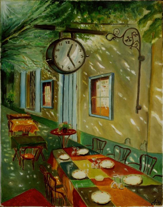 Painting titled "Repos" by Adina Lupan, Original Art, Oil Mounted on Stretcher frame