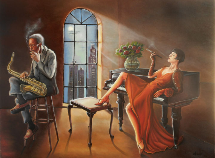 Картина под названием "Capriccio" - Adina Lupan, Подлинное произведение искусства, Масло Установлен на Деревянная рама для н…