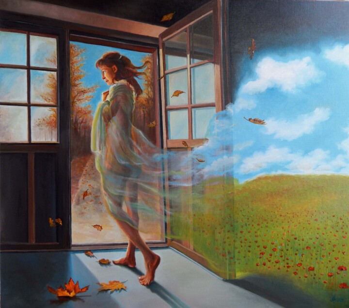 Pintura titulada "Summer stays with m…" por Adina Lupan, Obra de arte original, Oleo Montado en Bastidor de camilla de madera