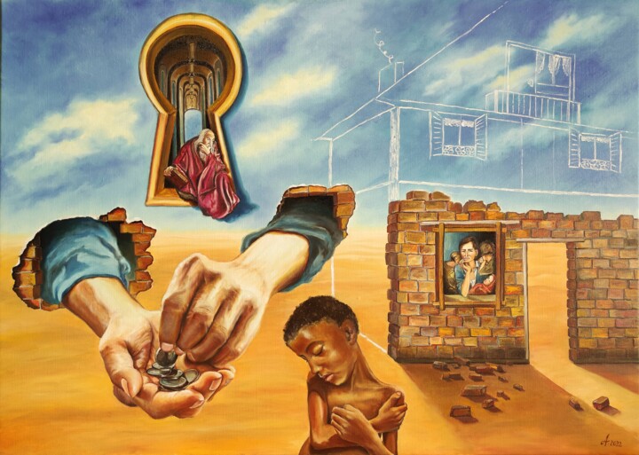 Peinture intitulée "Une maison au Ciel" par Adina Lupan, Œuvre d'art originale, Huile