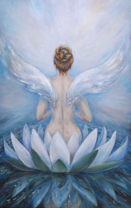 Painting titled "In a Lotus against…" by Nailya Adiyatova, Original Artwork, Oil