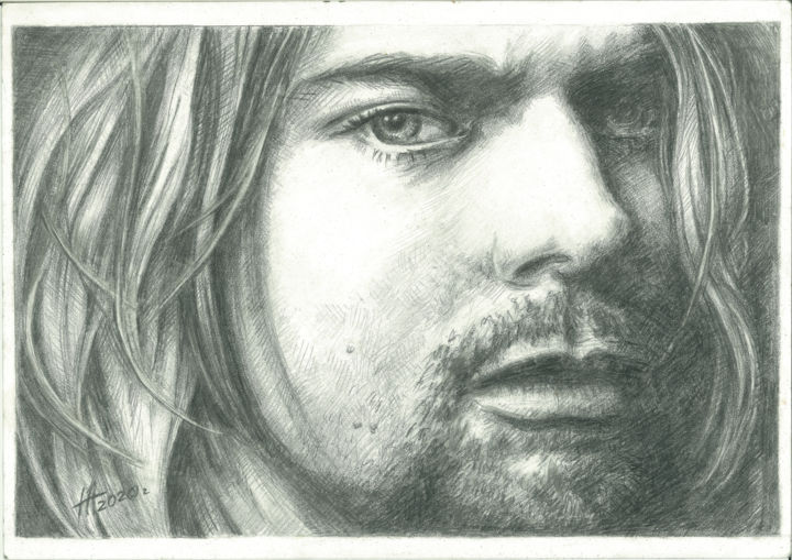 Рисунок под названием "Kurt Cobain" - Nailya Adiyatova, Подлинное произведение искусства, Графит