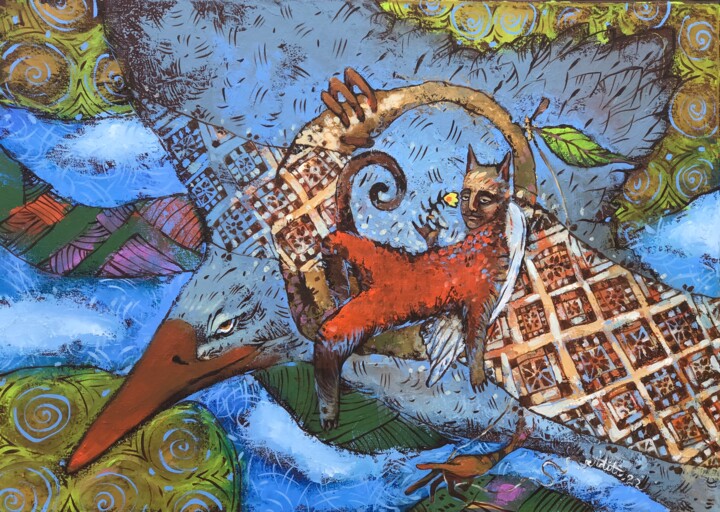 Peinture intitulée "Corbeau" par Aditi Andreieva, Œuvre d'art originale, Huile