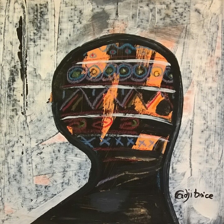 Painting titled "Bonjour" by Adji.Brice, Original Artwork, Acrylic Mounted on Cardboard