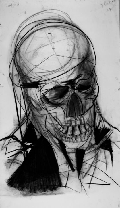 Dessin intitulée "Crâne 1" par Adk, Œuvre d'art originale, Fusain