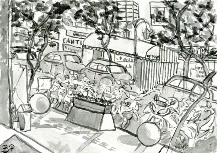 Dibujo titulada "Street View" por Billy Pratama Sunarta, Obra de arte original, Tinta