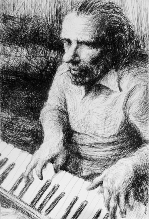 Drawing titled "Bukowski" by Sébastien Bocquet, Original Artwork, Ballpoint pen