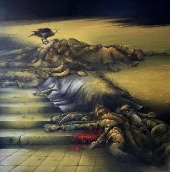 Peinture intitulée "Executions "Sabra a…" par Adnan Yahya, Œuvre d'art originale, Huile