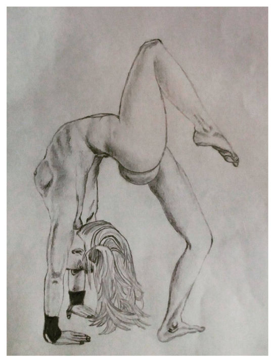 Zeichnungen mit dem Titel "Flexible woman" von Akj, Original-Kunstwerk, Bleistift