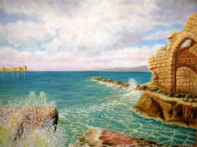 Peinture intitulée "kız kalesi-mersin" par Ressamadnanolgun, Œuvre d'art originale, Huile