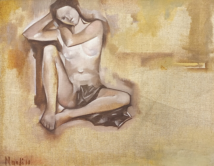 绘画 标题为“Nude on the artist'…” 由Nandi Veseli, 原创艺术品, 油 安装在木质担架架上