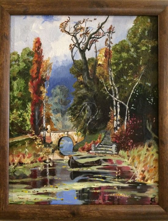 Картина под названием "Мост в лесу" - Tatyana Alexandrova, Подлинное произведение искусства, Масло